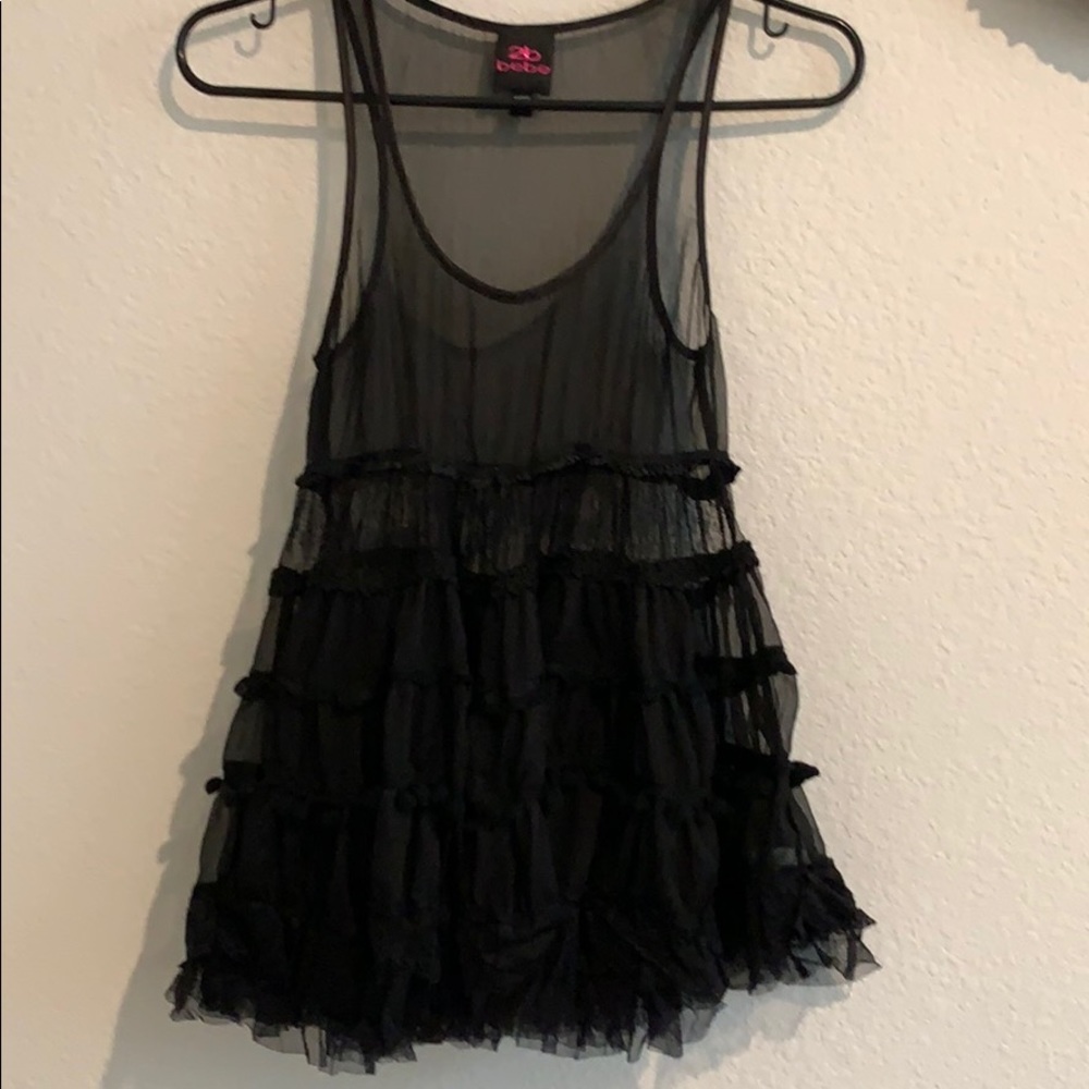 NEW BEBE 2B see through tank top babydoll dress S